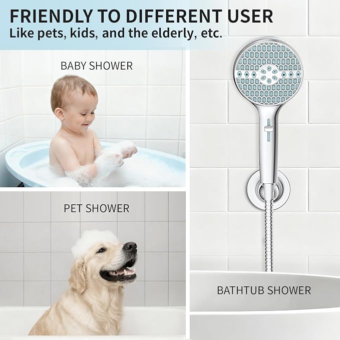 Handheld Shower Head, 8 Spray Modes High Pressure shower head with handheld, Built-in Pause Mode & Power Wash, Non-Clogging Nozzles Hand Held Shower Head, Leakproof 71 Inch Hose & Adjustable Bracket
