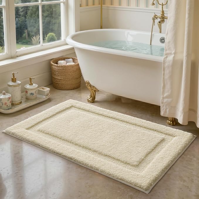 LUMI Ultra Soft Bathroom Rugs Non Slip with Rubber Backing, Absorbent Washable Bath Mat Quick Dry, Upgraded Premium Microfiber Plush Carpet for Bathtub and Shower Floor, Ivory White, 24x43