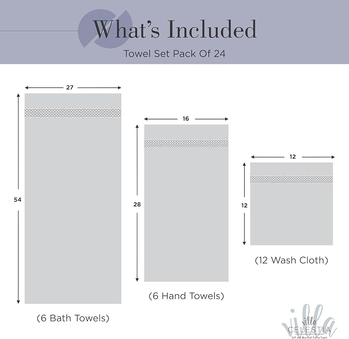 24-Piece 100% Cotton Towel Set, 6 Bath Towels, 6 Hand Towels, 12 Wash Cloth, Quick-Dry, Navy Blue