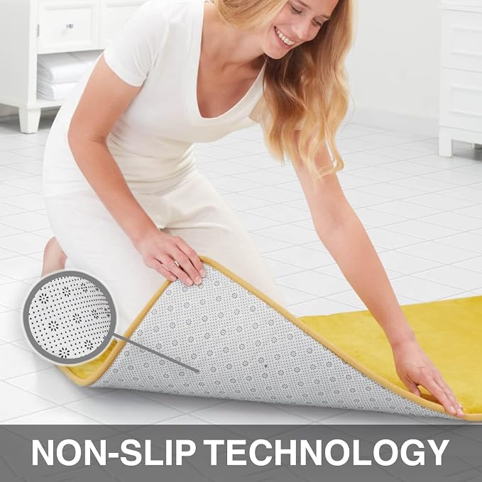 Memory Foam Bath Mat Non Slip Absorbent Super Cozy Velvet Bathroom Rug Carpet (60 inches X 24 inches, Mustard)
