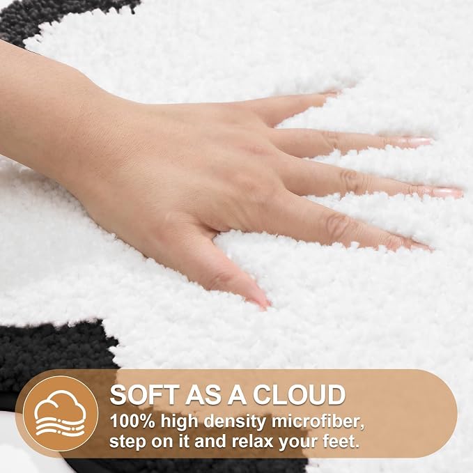 ORTIGIA Cute Scalloped Bathroom Rugs Non Slip Washable, Quick Dry Absorbent Plush Microfiber Bath Mats, Fun White and Black Bathmat for Bath Room Bathtub Shower, Floor Carpet for Sink Bedroom, 20x32