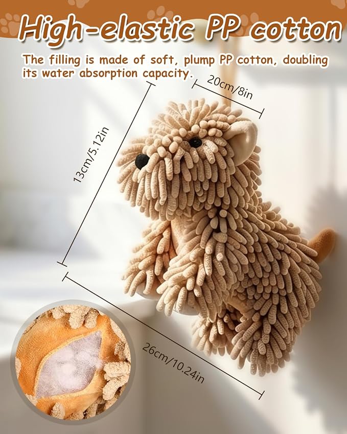 Dog Towel Shaped Hand Chenille Animal Towels for Bathroom Microfiber Puppy Bath Kids Drying Plush Stuffed Paw Absorbent Hands Puppy-Shaped Cute Kitchen Fuzzy Ball Soft Puppy-Themed Shape (Gray)