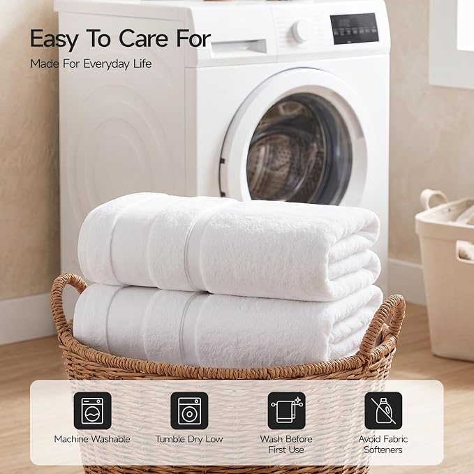 REDKISS 2 Pack Bath Towels Set, 35 X 70 Inches Oversized Bath Sheets, White | 100% Cotton, Ultra Soft, Super Absorbent, Quick Dry Large Bathroom Towels for Bathroom, Gym, Spa, Pool, Hotel & Family Use