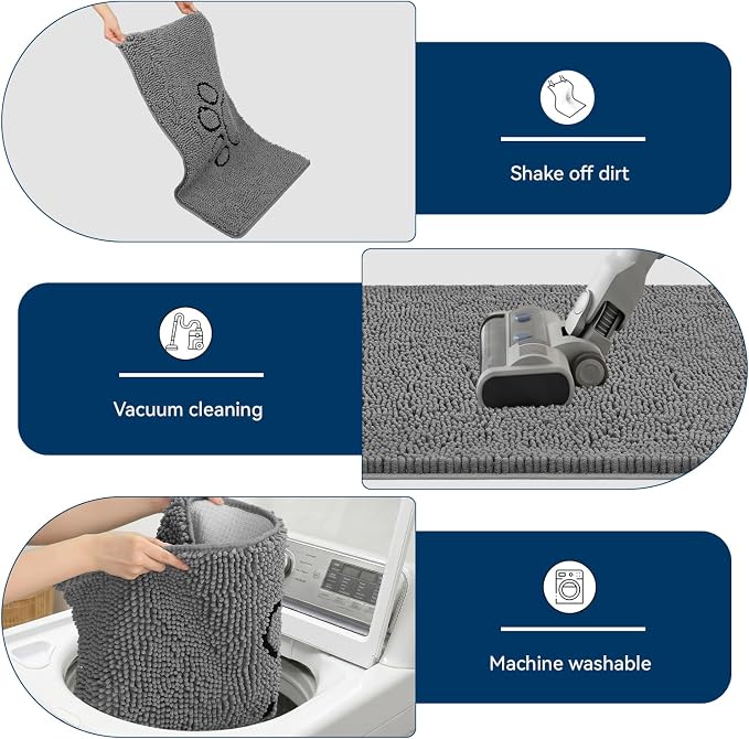 Bcoimo 30×20 Absorbent Chenille Dog Doormat – Non-Slip Quick Dry Entryway Rug Ideal for Homes with Dogs, Machine Washable Dirt Trapper for Muddy Paws (Grey 30×20 Inches)
