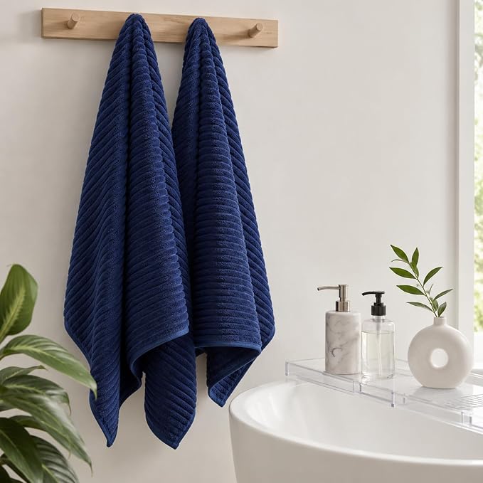 4 Pack Microfiber Bath Towels, 30x60 Inches Oversized Bath Sheets for Adults, Super Absorbent & Quick Dry Shower Towels, Lint Free Lightweight Body Towels for Bathroom, Gym & Travel (Navy Blue)
