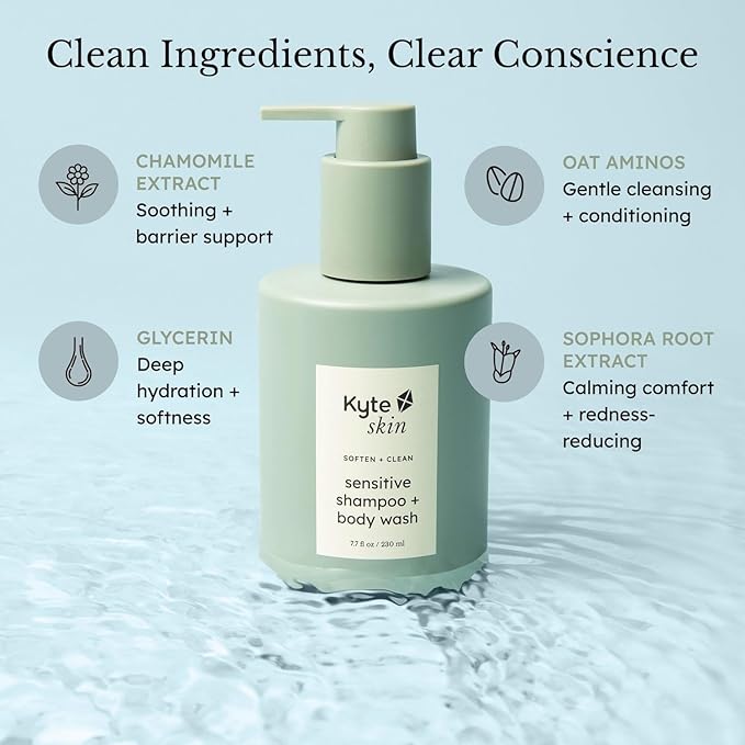 KYTE BABY - Skin Sensitive Shampoo & Body Wash – Gentle 2 - in - 1 Baby Shampoo & Body Wash for Sensitive Skin, Sulfate - Free, Hypoallergenic, Fragrance - Free Clean Skincare for Newborns & Toddlers