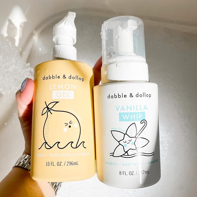 Dabble & Dollop Lemon + Vanilla Kids 3-in-1 Body Wash, Shampoo & Bubble Bath Bundle – Gel + Foam Whip Set, Tear-Free, Gentle, Natural-Origin, Hypoallergenic and Safe for Sensitive Skin (Pack of 2)