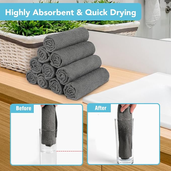 Orighty Wash Cloths, 20 Pack Face Towels, Soft Quick-Drying Washcloths, Multi-Purpose Microfiber Face Cloths for Bathroom, Gym, Spa, Hotel, Travel, 11.5"x11.5", Grey