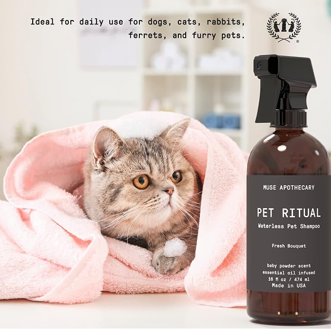 Muse Apothecary Pet Ritual Aromatic Waterless Shampoo for Pets - No Rinse Dog Shampoo - Waterless Shampoo for Cats - Waterless Dog Shampoo for Large Dogs - Essential Oils Infused, 16oz Oatmeal + Mango