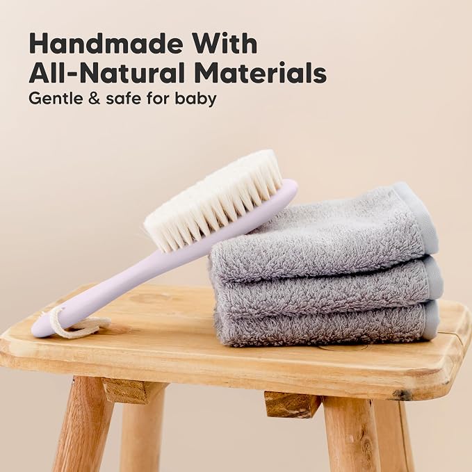 Wooden Baby Hair Brush for Toddler, Infant Cradle Cap (Thistle, Regular) | Soft Goat Bristles Brush for Newborn Girl, Boy Hair, Scalp, Styling, Gentle Grooming, Baby Comb, Baby Bath Essentials