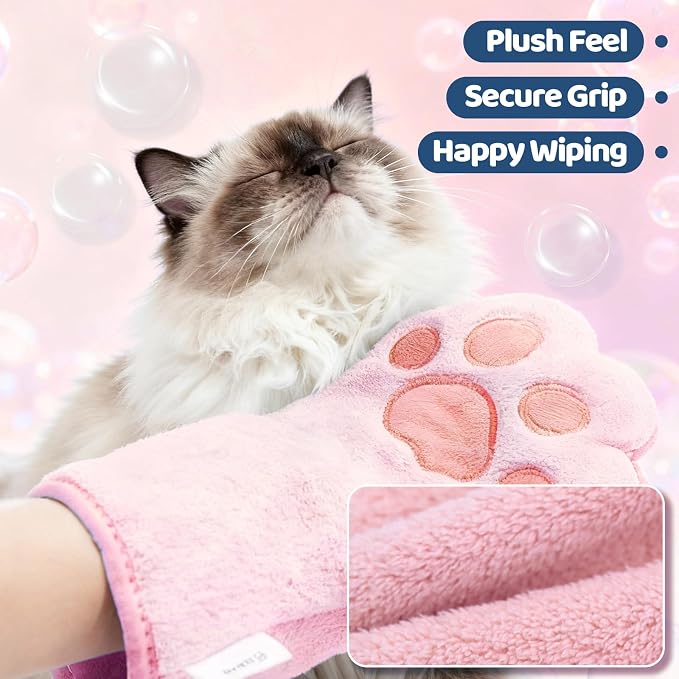 2PCS Concentrated Waterless Shampoo Essence with Pink Grooming Glove, No-Rinse & Lick-Safe Essence for Steam Brushes, Gentle Care for Cats/Kittens/Seniors, Manage Shedding & Freshness (1, Pink Glove)