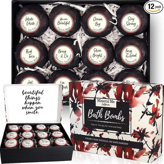 Bath Bombs for Women Relaxing with Inspirational Messages, 12 Natural and Organic Bath Bombs with Essential Oils & Skin Moisturizing Shea Butter. Birthday Gift, Appreciation Gift for Wife Girlfriend