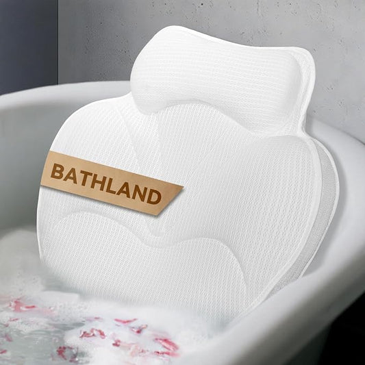 Bath Pillows for Tub - Luxury Bathtub Pillow Neck, Head, Back Support, Soft 5D Mesh Fabric and Non-Slip Suction Cups & Quick Dry, Fits All Tubs, Bath Soaking Accessories Spa Gifts, White