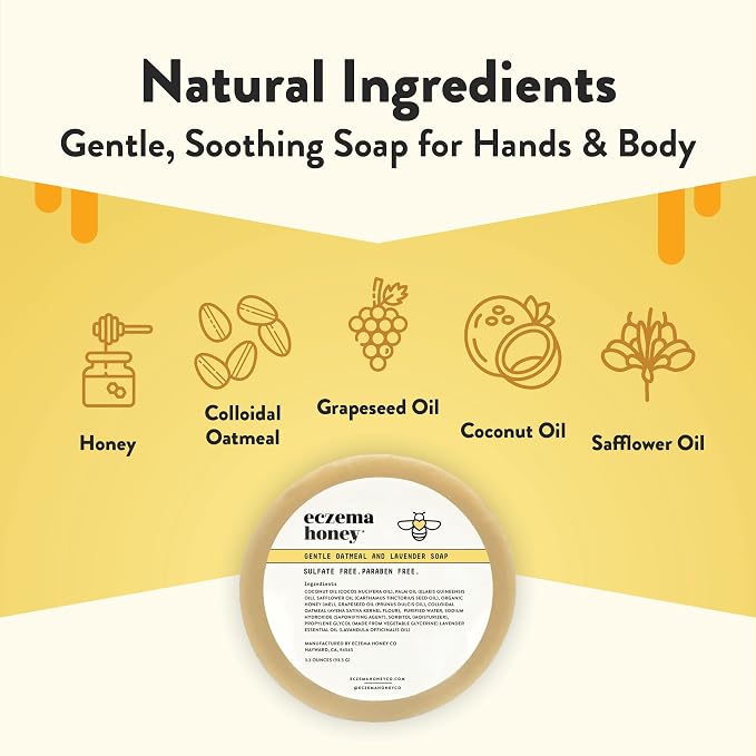 ECZEMA HONEY Gentle Oatmeal and Lavender Soap - Natural Eczema Body Wash - Daily Gentle Soap for Dry, Itchy, Sensitive, & Irritable Skin (3.3 Oz)