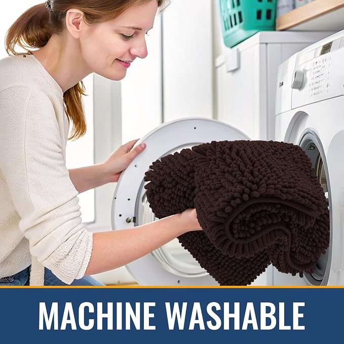 Arotive Bathroom Rugs 47x24, Extra Soft Absorbent Shaggy Chenille Bath Rugs, Machine Washable Rubber Backing Bath Mats for Bathroom Floor Tub and Shower, Home Decor Accessories, Brown