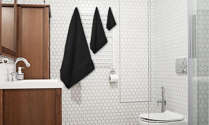 Luxury 8 Piece Set, 2 Bath Towels 2 Hand Towels 4 Washcloths, 100% Cotton Towels for Bathroom, Home, Spa, Hotel & Gym – Ultra Soft, Highly Absorbent, Quick Dry (Black)
