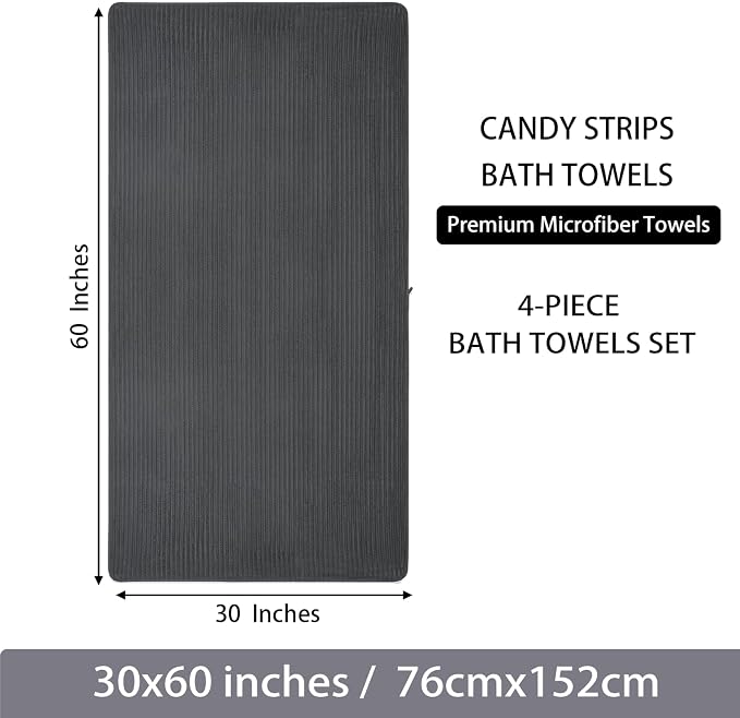Extra Large Microfiber Bath Towels Set of 4,30x60 Inches Oversized Quick Dry Shower Towels, Lint Free Super Absorbent & Ultra Soft Body Towels for Bathroom,Gym,Travel,SPA (Multicolor)