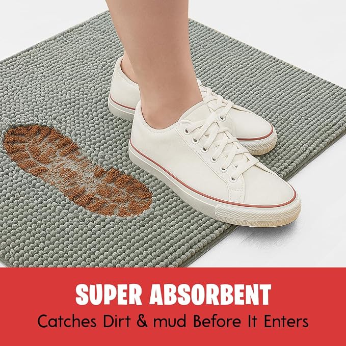 MUDGUARD MAT® Dog Door Mat for Muddy Paws, Super Absorbent Microfiber, Non-Slip Indoor Mat, Quick-Dry Chenille Rug for Pets & Entryway, Machine Washable, Grey 19" x 30"
