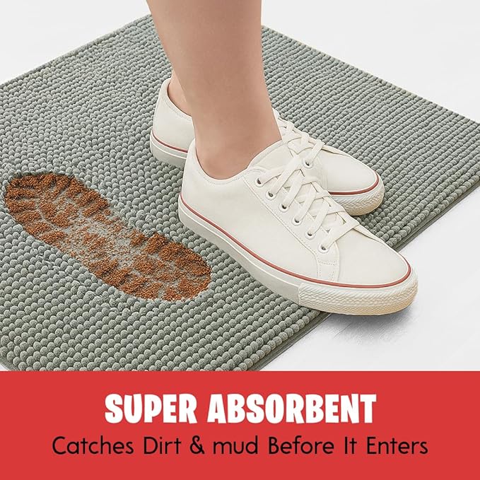 MUDGUARD MAT® Dog Door Mat for Muddy Paws, Super Absorbent Microfiber, Non-Slip Indoor Mat, Quick-Dry Chenille Rug for Pets & Entryway, Machine Washable, Grey 24" x 60"