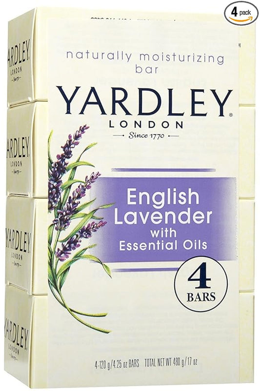 Yardley London English Lavender with Essential Oils Soap Bar, 4.25 oz Bar (Pack of 4)