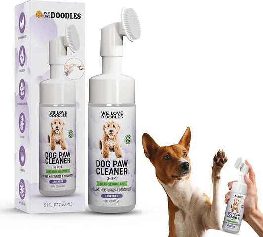 We Love Doodles No-Rinse Dog Paw Cleaner with Built-in Silicone Bristle Brush | 3-in-1 Dirty Paw Washer Foaming Foot Cleaner for Muddy Pet| Gentle Moisturizing Waterless Shampoo - Lavender | 5 fl oz
