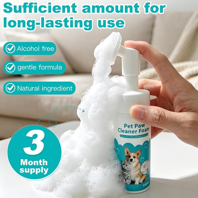 2-in-1 Pet Paw Cleaning Kit: No-Rinse Foam Cleaner & Pet Wipe Gloves, Foam Paw Scrubber for Dogs and Cats - Suitable for Small, Medium, Large Breeds, Puppies & Kittens with Dirty Paws