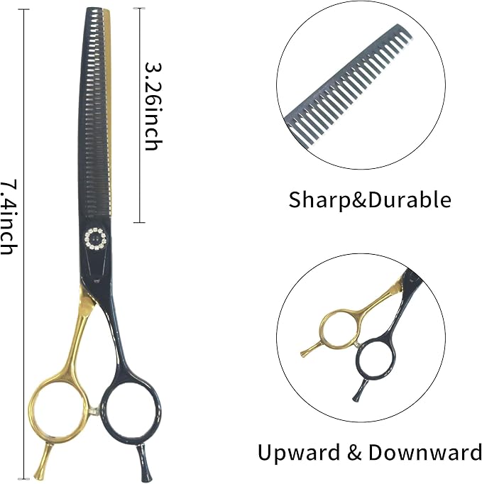 7" Curved Thinner Dog Scissor, Curved Fluffer Scissors, 43 Teeth, 25% Thinning Rate, Professional Pet Shear for Groomer, Ergonomic Dog Grooming Scissor, Dogs Shear for Grooming to remove bulk quickly