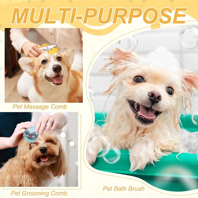 Pet Bath Brush, Dog Shampoo Brush New 2 in 1 Grooming Massage Scrubber Bubble Maker with Ring Built-in Shampoo Dispenser(2Pcs,Fine Bristled,Green), for Long Short Hair Cats Shower