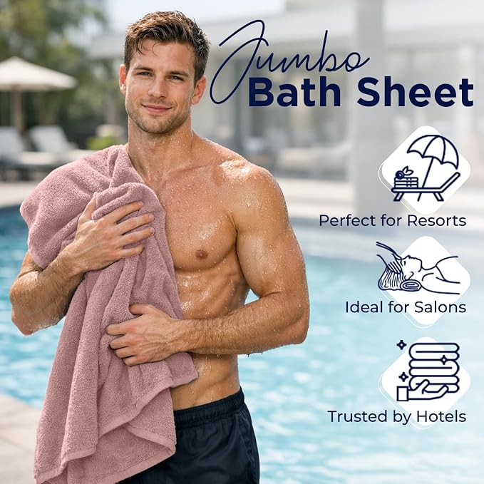 DAN RIVER Pack of 1 Jumbo Bath Sheet 40x80 Inches, Oversized Towels for Adults, Quick Dry Plush Bath Towels - Dusty Rose