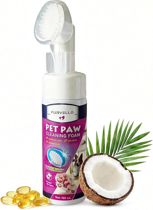 Dog Paw Cleaner with Silicone Brush, No Rinse Foaming Paw Washer for Dogs & Cats, Muddy Paw Cleaner & Dog Foot Wash, Gentle Daily Pet Paw Cleaner for Small Medium Large Dogs, 150 mL