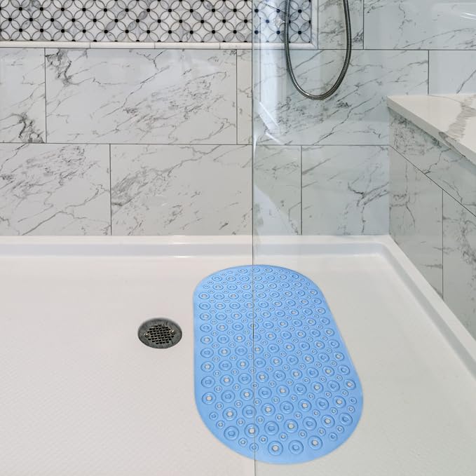 DecorRack Oval Bathtub Mat, Non-Slip PVC Shower Mat with Safety Suction Cups, Latex Free Quick Draining Design, 27 x 15 inches