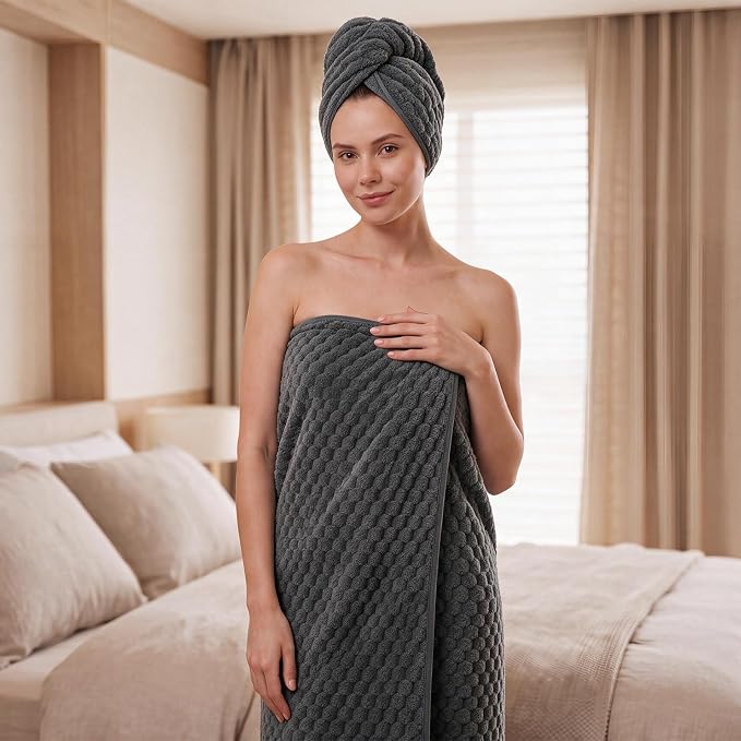 REDKISS Charcoal Gray Microfiber Bath Towels | Super Absorbent, Quick Dry, Super Soft, Lint Free, Fluffy Towel for Bathroom, Spa, Gym, Travel, Dorm, Ideal Everyday Use