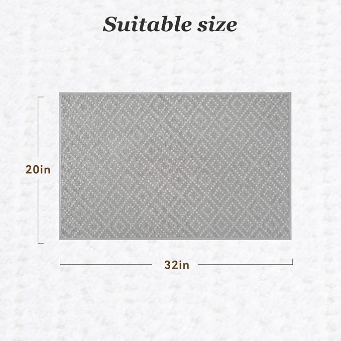 AMOAMI Thin Bath Mat, Super Absorbent Bath Mats for Bathroom, Quick Dry Rubber Backed Bath Rug Non Slip, Chenille Surface Thin Bathroom Rugs Fit Under Door,Low Pile Shower Rug,Grey,20" x 32"