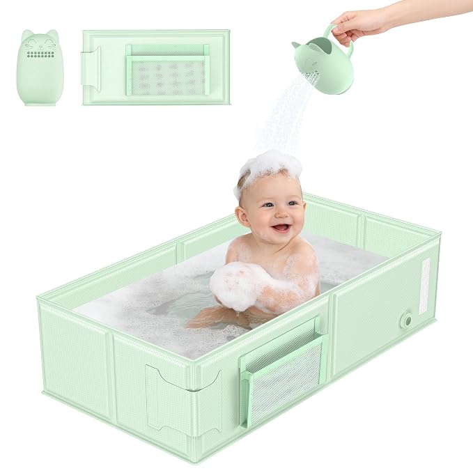 YomauiYee Baby Bathtub, Converts Shower to Tub, Foldable Toddler Tub with Rinse Cup, No Assembly Easy to Clean, Portable Collapsible Bath Tub for 6M-5Y, Travel Camping Hotel