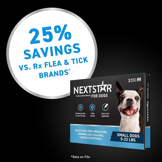 NEXTSTAR Flea and Tick Prevention for Dogs, Repellent & Control, Fast Acting Waterproof Topical Drops, Flea and Tick Prevention for Small Dogs, 3 Monthly Doses