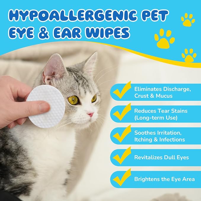 Dog Eye Wipes – 240 Pcs Unscented Tear Stain Remover Wipes Gentle Cleaning for Eye Discharge Crust & Debris,Safe for Face, Wrinkles & Grooming, Hypoallergenic Dog & Cat Eye Wipes