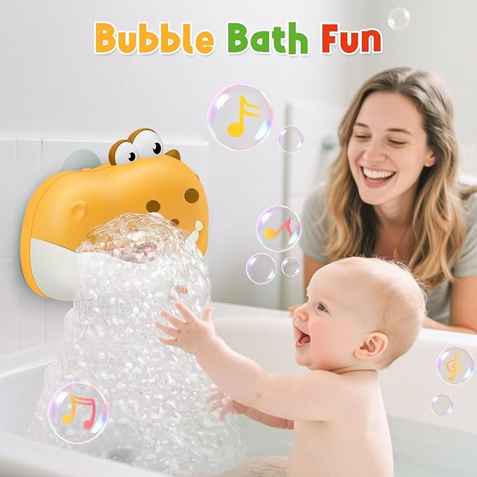 Baby Bath Toys, Rechargeable Dinosaur Bath Bubble Machine with Music, Bathtime Bathtub Toys for Toddlers Birthday Easter Gifts, Bubble Maker Toys for Kids Ages 1-3 4-8 Baby Gifts (Yellow)
