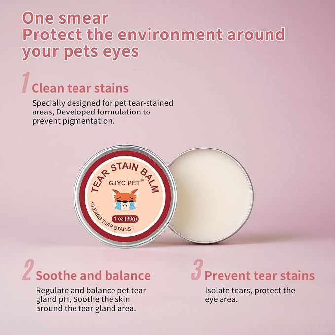 Pet Tear Stain Remover Balm - 1 oz (30g) Natural, Plant-Based Eye Care for Dogs and Cats - Gently Cleanses and Restores Sparkling Eyes