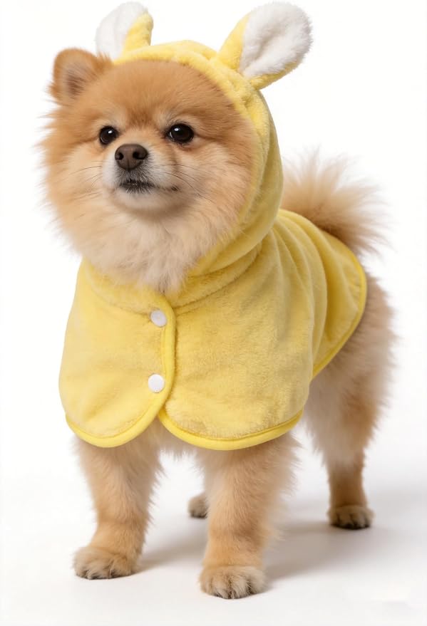 Pet Bathrobe for Dog Cat Absorbent Quick Drying Hooded Bath Towel | Adjustable Bath Robe for Pool Beach Cold Weather,Yellow S