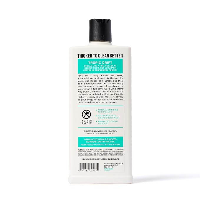 Duke Cannon Supply Co. THICK High Viscosity Body Wash for Men - 18 fl oz - Tropic Drift - Coconut + Lime Scent - Mineral-Enriched, Cleansing Shower Gel
