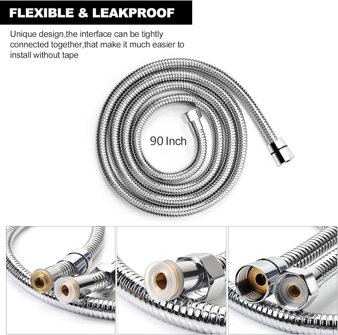 Blissland Shower Hose Extra Long 90 Inches Brushed Chrome Handheld Shower Head Hose with Brass Insert and Nut - Lightweight and Flexible