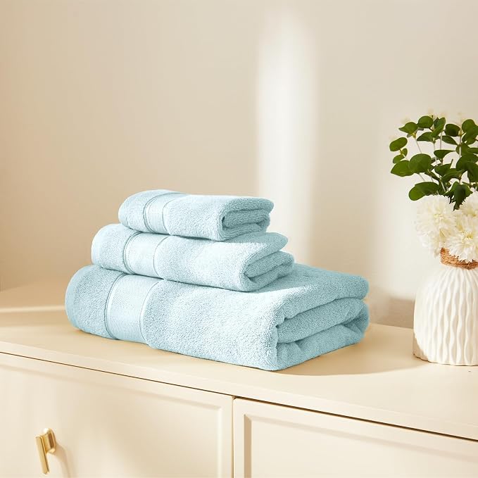 Marvione Bath Towels Set 6 Piece, 100% Turkish Cotton Highly Absorbent and Soft Towels for Bathroom 2 Bath Towels 2 Hand Towels 2 Washcloths, Light Aqua Blue