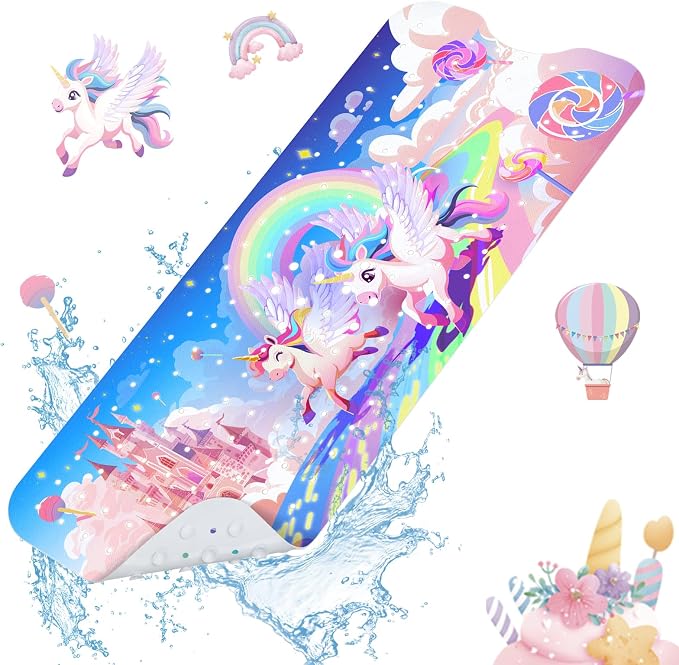 SHUCHING Girl Unicorn Bath Mat for Tub Non Slip-40 X 16 Inch, Kids Bathtub Mat Non Slip, Long Shower Mat Anti Slip for Bathroom, Machine Washable