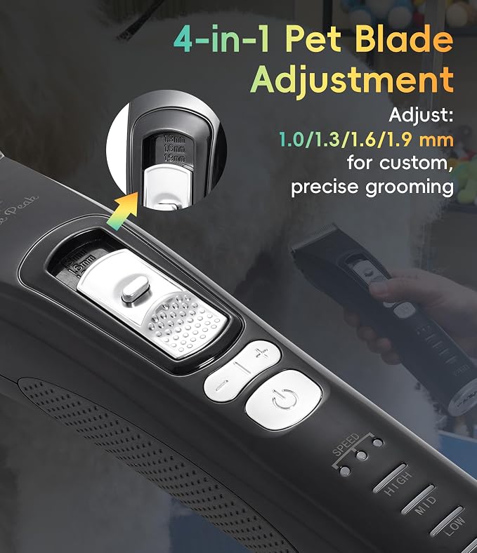 Dog Grooming Clippers for Thick Heavy Coats 3 Speeds Low Noise Pet Grooming Kit Cat Eletric Clipper with 10FC Ceramic & Stainless Steel Blade