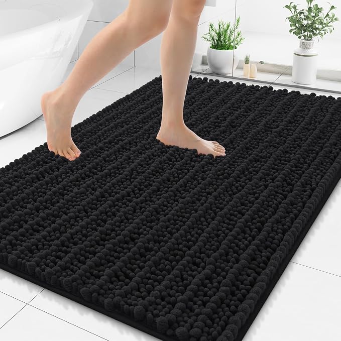 Smiry Bathroom Rugs Mat 48x32, Extra Soft Absorbent Chenille Bath Rugs, Non Slip Rubber Backing Machine Washable Quick Dry Bath Mats for Bathroom Floor, Tub, Shower, Home Decor Accessories, Black