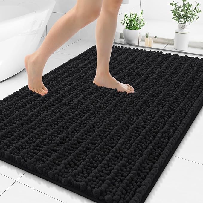 Smiry Bathroom Rugs Mat 71x47, Extra Soft Absorbent Chenille Bath Rugs, Non Slip Rubber Backing Machine Washable Quick Dry Bath Mats for Bathroom Floor, Tub, Shower, Home Decor Accessories, Black
