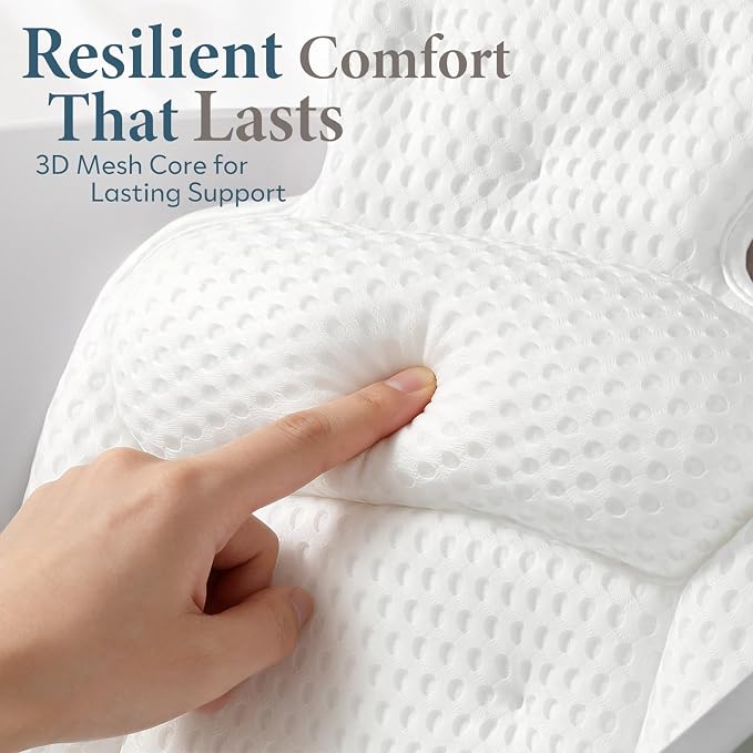 Bath Pillows for Tub, Comfortable Bathtub Cushion for Head and Neck with Soft 3D Mesh Fabric and 54 Non-Slip Suction Cups, Relaxing Tub and Shower Accessories Spa Gift White Standard