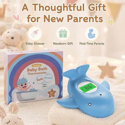 Baby Bath Thermometer for Infant & Toddler,Floating Digital Water Temperature Thermometer with 3-Color LED Backlight,Instant Accurate Reading,Baby Bath Toy,Hot & Cold Alert（Light Blue Whale）