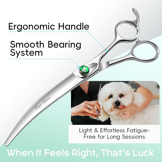Professional Curved Dog Grooming Scissors 8'' Downward Master Curved Grooming Shears for Dogs Pet Cat Poodle 30 Degree Japanese 440C Stainless Steel
