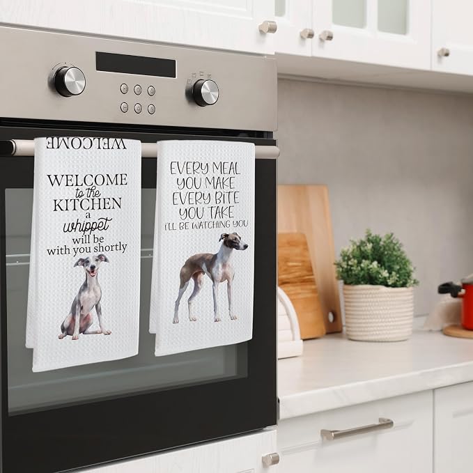 Funny Whippet Dog Kitchen Towels, Whippet Dog Lovers Gifts for Women Men Hand Towels, Pet Lover Gifts Dishcloths Dish Towel for Kitchen 16x24 Inches Set of 2